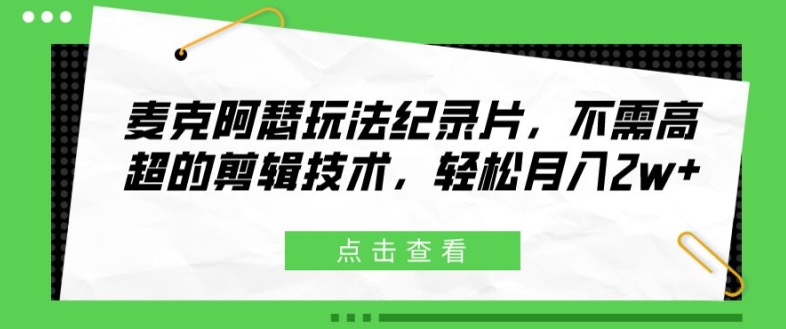 麦克阿瑟玩法纪录片，不需高超的剪辑技术，轻松月入2w+【揭秘】-晟哥学社资源库