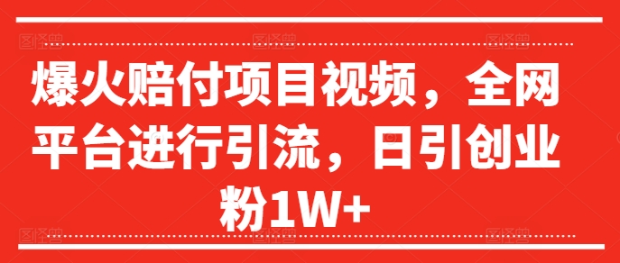爆火赔付项目视频，全网平台进行引流，日引创业粉1W+【揭秘】-晟哥学社资源库
