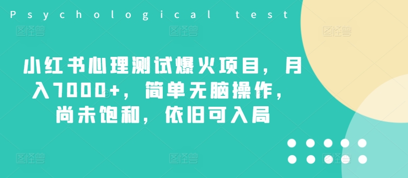 小红书心理测试爆火项目，月入7000+，简单无脑操作，尚未饱和，依旧可入局-晟哥学社资源库