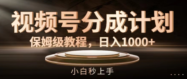 视频号分成计划保姆级教程，日入1K，小白秒上手【揭秘】-晟哥学社资源库