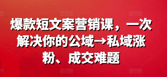 爆款短文案营销课，一次解决你的公域→私域涨粉、成交难题-晟哥学社资源库