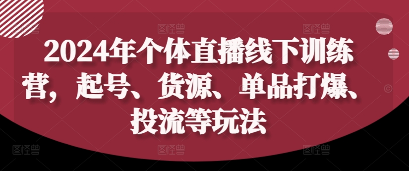 2024年个体直播训练营，起号、货源、单品打爆、投流等玩法-晟哥学社资源库