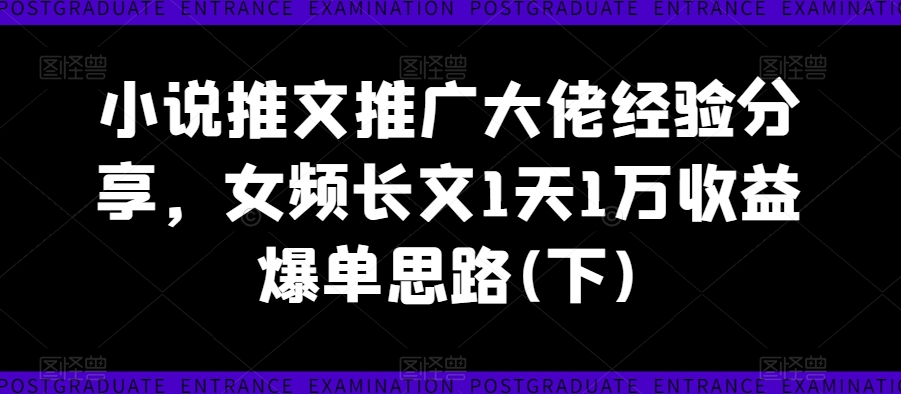 小说推文推广大佬经验分享，女频长文1天1万收益爆单思路(下)-晟哥学社资源库