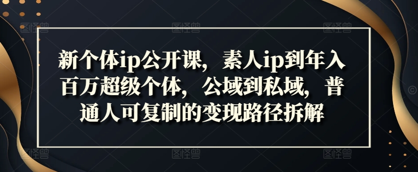 新个体ip公开课，素人ip到年入百万超级个体，公域到私域，普通人可复制的变现路径拆解-晟哥学社资源库