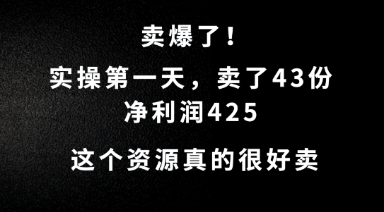 这个资源，需求很大，实操第一天卖了43份，净利润425【揭秘】-晟哥学社资源库
