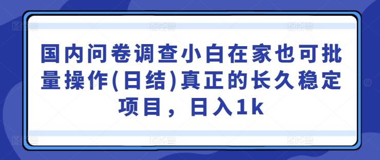 国内问卷调查小白在家也可批量操作(日结)真正的长久稳定项目，日入1k【揭秘】-晟哥学社资源库