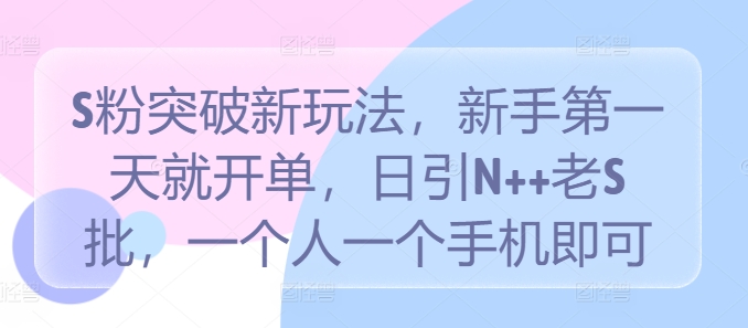 S粉突破新玩法，新手第一天就开单，日引N++老S批，一个人一个手机即可【揭秘】-晟哥学社资源库