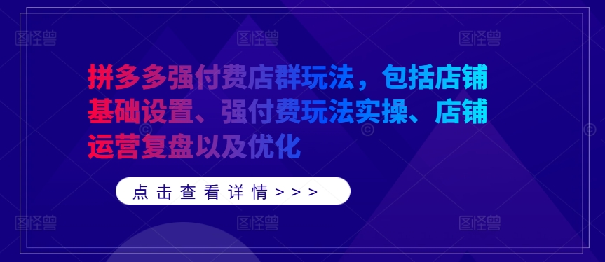 拼多多强付费店群玩法，包括店铺基础设置、强付费玩法实操、店铺运营复盘以及优化-晟哥学社资源库