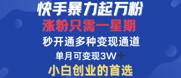 快手暴力起万粉，涨粉只需一星期，多种变现模式，直接秒开万合，单月变现过W【揭秘】-晟哥学社资源库