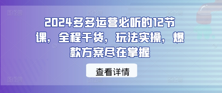 2024多多运营必听的12节课，全程干货，玩法实操，爆款方案尽在掌握-晟哥学社资源库