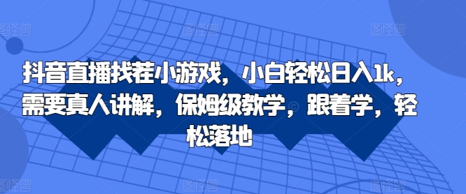抖音直播找茬小游戏，小白轻松日入1k，需要真人讲解，保姆级教学，跟着学，轻松落地【揭秘】-晟哥学社资源库
