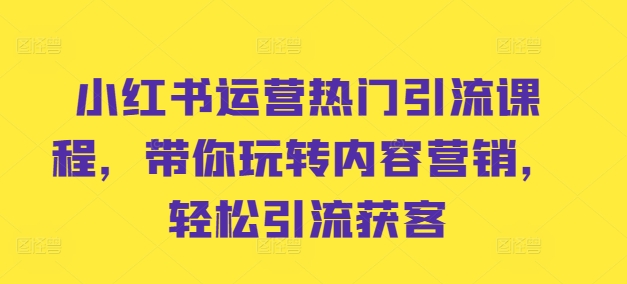 小红书运营热门引流课程，带你玩转内容营销，轻松引流获客-晟哥学社资源库