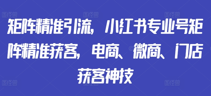 矩阵精准引流，小红书专业号矩阵精准获客，电商、微商、门店获客神技-晟哥学社资源库