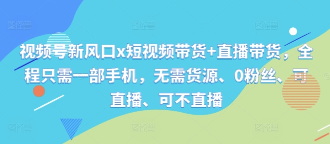 视频号新风口x短视频带货+直播带货，全程只需一部手机，无需货源、0粉丝、可直播、可不直播-晟哥学社资源库