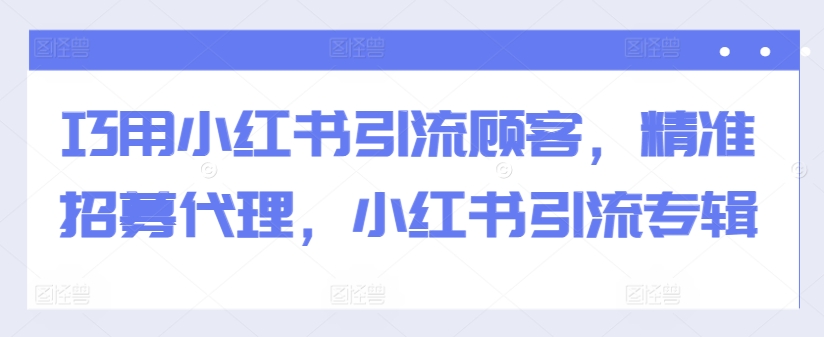 巧用小红书引流顾客，精准招募代理，小红书引流专辑-晟哥学社资源库