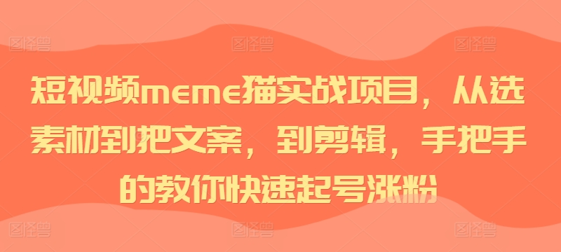 短视频meme猫实战项目，从选素材到把文案，到剪辑，手把手的教你快速起号涨粉-晟哥学社资源库