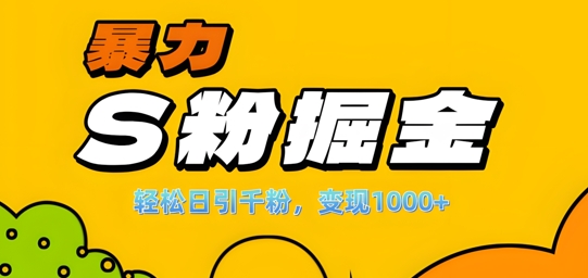 单人单机日引千粉，变现1k+，S粉流量掘金计划攻略【揭秘】-晟哥学社资源库