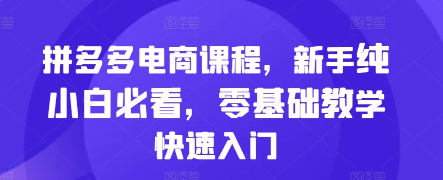 拼多多电商课程，新手纯小白必看，零基础教学快速入门-晟哥学社资源库