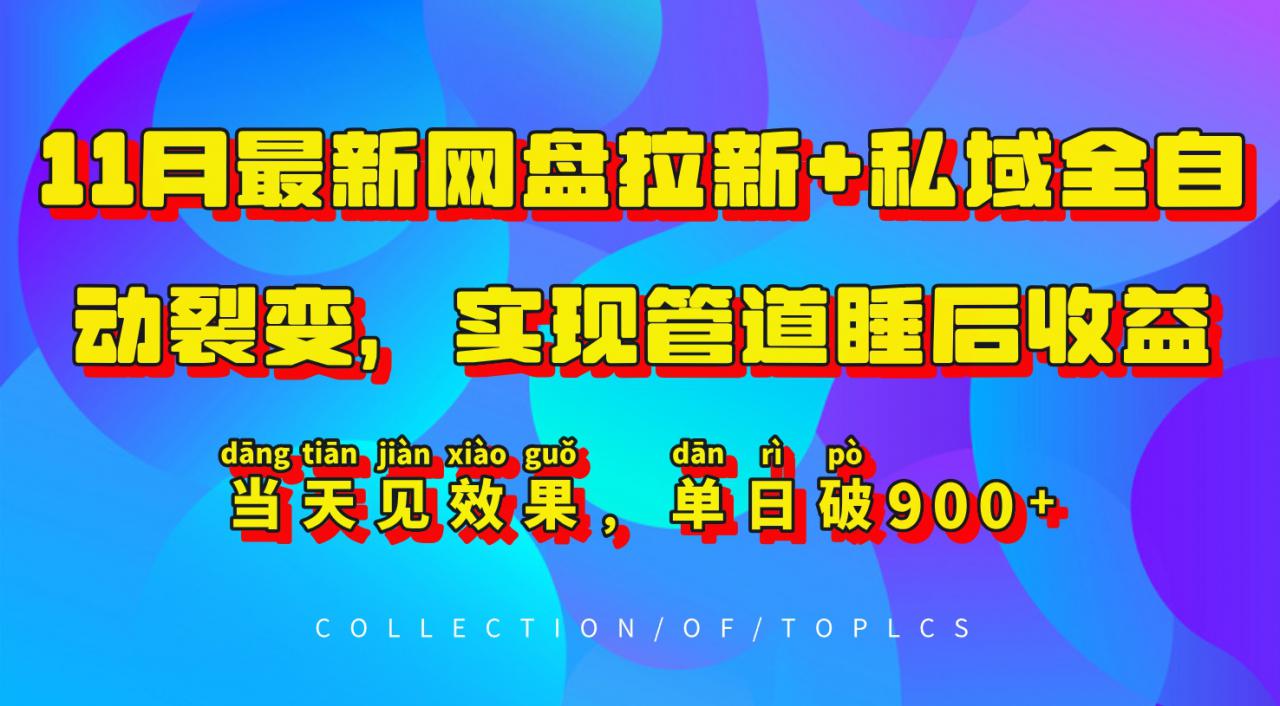 11月最新网盘拉新+私域全自动裂变，实现管道睡后收益，当天见效果，单日破900+-晟哥学社资源库