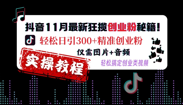 抖音11月最新狂揽创业粉秘籍，轻松日引300+精准创业粉，仅需图片+音频，轻松搞定创业类视频-晟哥学社资源库