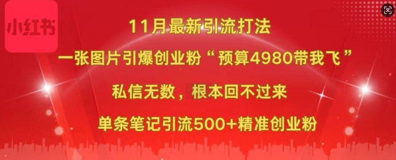 小红书11月最新图片打粉，一张图片引爆创业粉，“预算4980带我飞”，单条引流500+精准创业粉-晟哥学社资源库