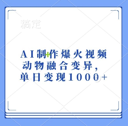 AI制作爆火视频，动物融合变异，单日变现1k-晟哥学社资源库