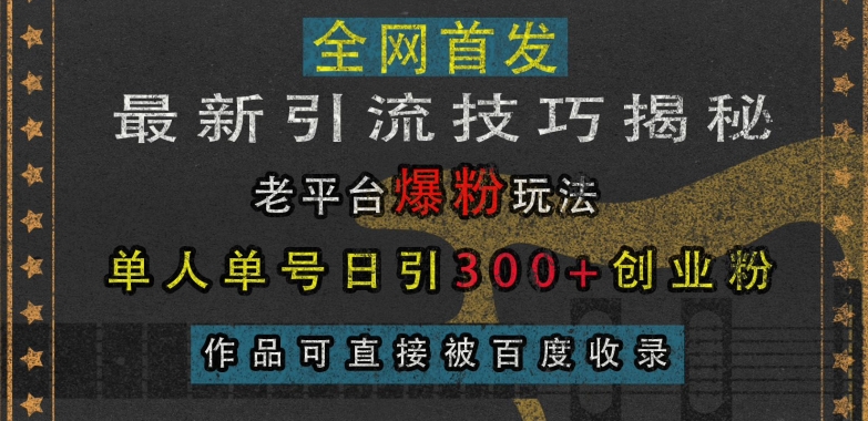 最新引流技巧揭秘，老平台爆粉玩法，单人单号日引300+创业粉，作品可直接被百度收录-晟哥学社资源库