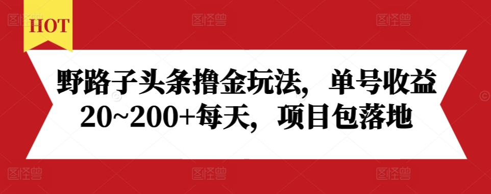 野路子头条撸金玩法，单号收益20~200+每天，项目包落地-晟哥学社资源库