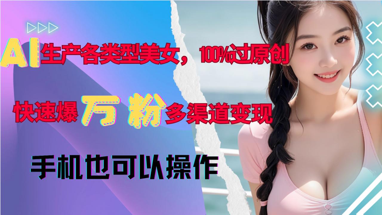 AI生产各类型美女，100%过原创，快速爆万粉，多渠道变现，新手可做-晟哥学社资源库