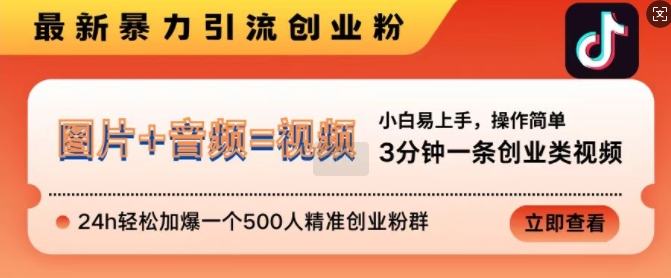 抖音最新暴力引流创业粉，3分钟一条创业类视频，24h轻松加爆一个500人精准创业粉群【揭秘】-晟哥学社资源库