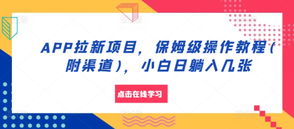 APP拉新项目，保姆级操作教程(附渠道)，小白日躺入几张【揭秘】-晟哥学社资源库