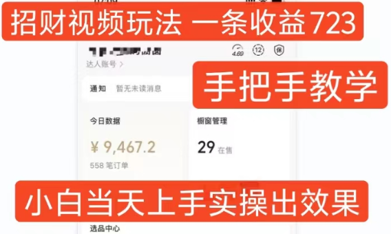 招财视频玩法，一条视频收益723，手把手教学，小白当天可上手-晟哥学社资源库