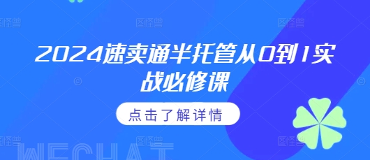 2024速卖通半托管从0到1实战必修课，掌握通投广告打法、熟悉速卖通半托管的政策细节-晟哥学社资源库