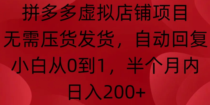 拼多多虚拟店铺项目，无需压货发货，自动回复，小白从0到1，半个月内日入200+【揭秘】-晟哥学社资源库