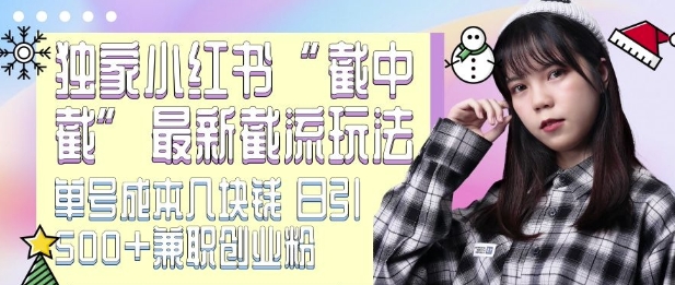 最新小红书截流玩法 独家截中截 单号成本几块钱 日引500+CY粉JZ粉-晟哥学社资源库