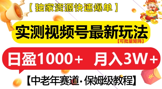 实测视频号最新玩法，中老年赛道，独家资源，月入过W+【揭秘】-晟哥学社资源库