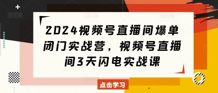 2024视频号直播间爆单闭门实战营，视频号直播间3天闪电实战课-晟哥学社资源库