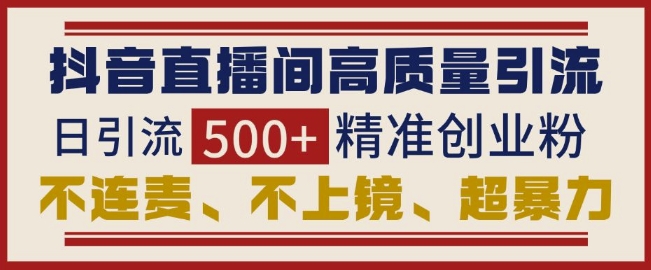 抖音直播间引流创业粉，无需连麦、不用上镜、超暴力，日引流500+高质量精准创业粉-晟哥学社资源库