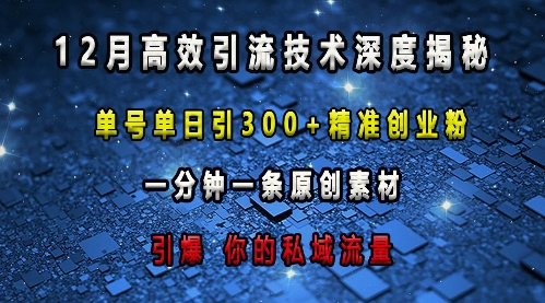 最新高效引流技术深度揭秘 ，单号单日引300+精准创业粉，一分钟一条原创素材，引爆你的私域流量-晟哥学社资源库