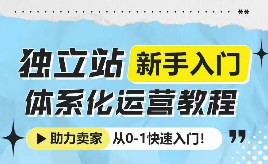 独立站新手入门体系化运营教程，助力独立站卖家从0-1快速入门!-晟哥学社资源库