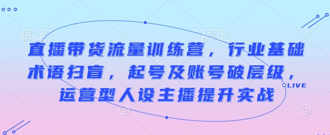 直播带货流量训练营，行业基础术语扫盲，起号及账号破层级，运营型人设主播提升实战-晟哥学社资源库