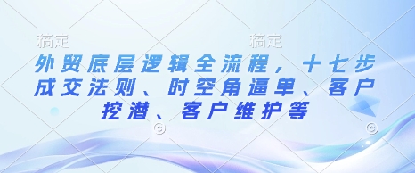 外贸底层逻辑全流程，十七步成交法则、时空角逼单、客户挖潜、客户维护等-晟哥学社资源库