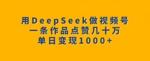 用DeepSeek做视频号，一条作品点赞几十万，单日变现1k-晟哥学社资源库