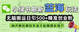小绿书无脑搬运引流,全自动日引500精准创业粉,微信生态内又一个闷声发财的机会-晟哥学社资源库