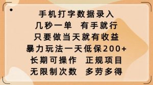 手机打字数据录入,几秒一单,有手就行,只要做当天就有收益,暴力玩法一天低保2张-晟哥学社资源库