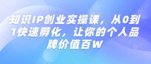 知识IP创业实操课，从0到1快速孵化，让你的个人品牌价值百W-晟哥学社资源库