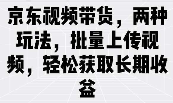京东视频带货，两种玩法，批量上传视频，轻松获取长期收益-晟哥学社资源库