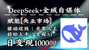 降维打击，Deepseek+全域自媒体，赋能失业市场，被动收钱，无需人工全程AI，日变现1k-晟哥学社资源库