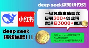 Deepseek一键免费生成小红书图文日引300+创业粉,日变现多张教程,方法全行业通用!-晟哥学社资源库