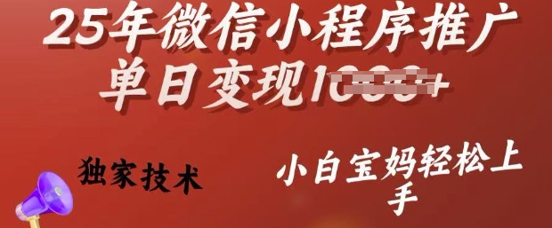 25年微信小程序推广单日变现多张，独家技术，小白宝妈轻松上手【揭秘】-晟哥学社资源库